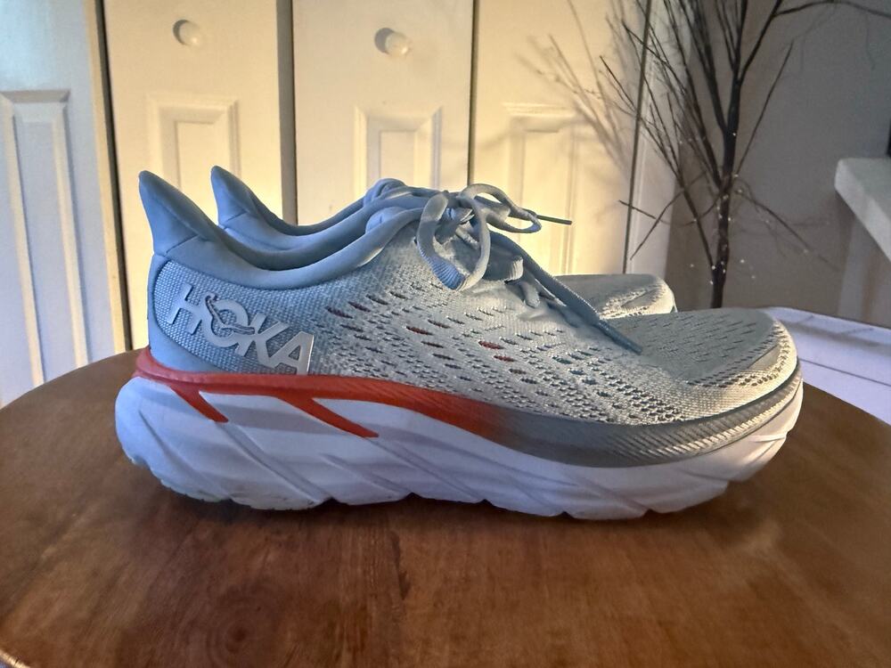 Hoka One One Clifton 8 Women’s Running Shoes Blue Fog Orange Size 8